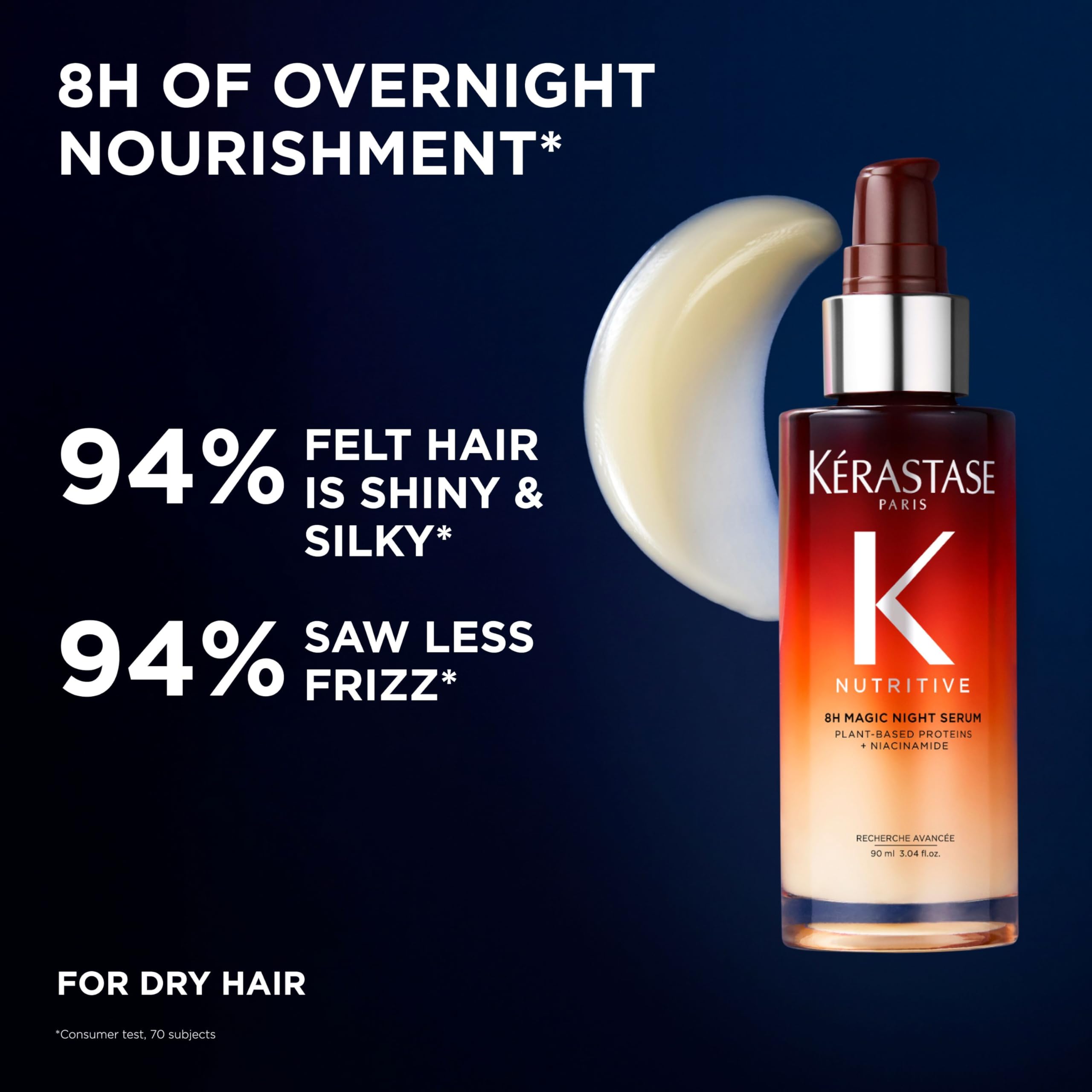 Kerastase Nutritive 8H Magic Night Serum - Overnight Treatment for Dry Hair, Enhances Shine, Nourishes and Reduces Frizz, With Plant-Based Proteins, For All Hair Types
