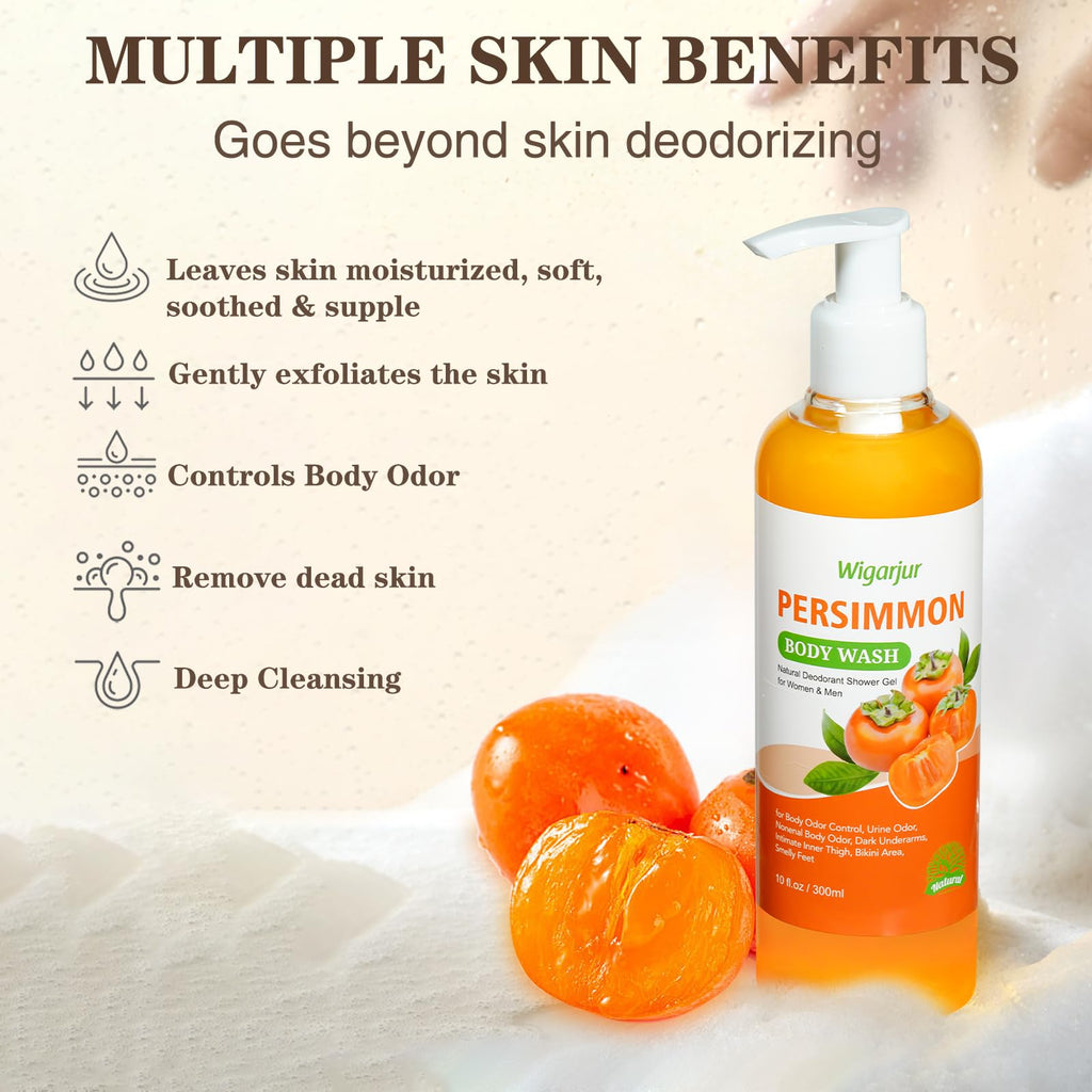 Persimmon Body Wash for Old People Smell, Natural Deodorant Bar | Deep Odor Control for Strong Odor Smelly Feet Remove, Cleansing Body Soap Deodorizing with Persimmon & Green Tea Extracts