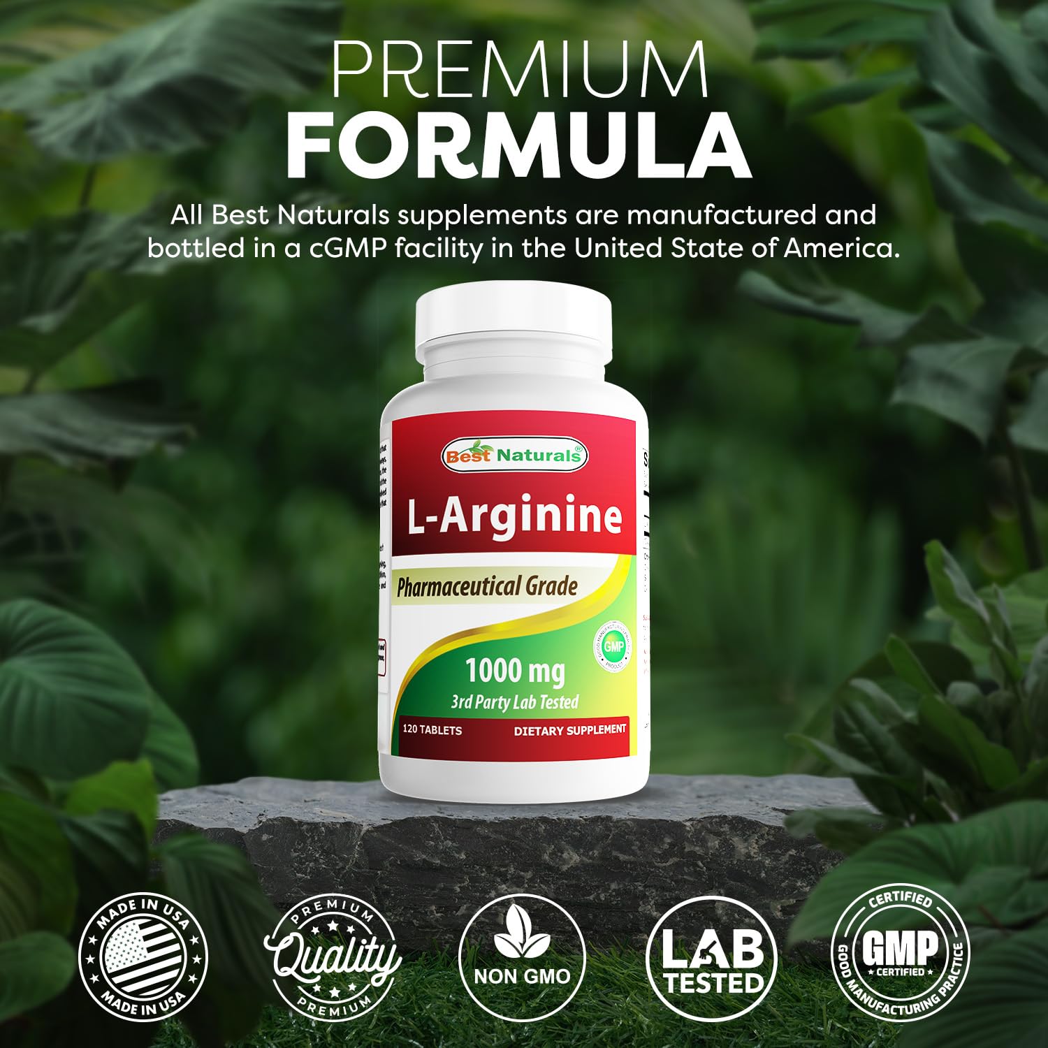 (New Improved Formula) Best Naturals L-Arginine 1000 mg 120 Tablets - Pharmaceutical Grade L Arginine Supplement Promotes Nitric Oxide Synthesis | L Arginine supplement promotes nitric oxide synthesis