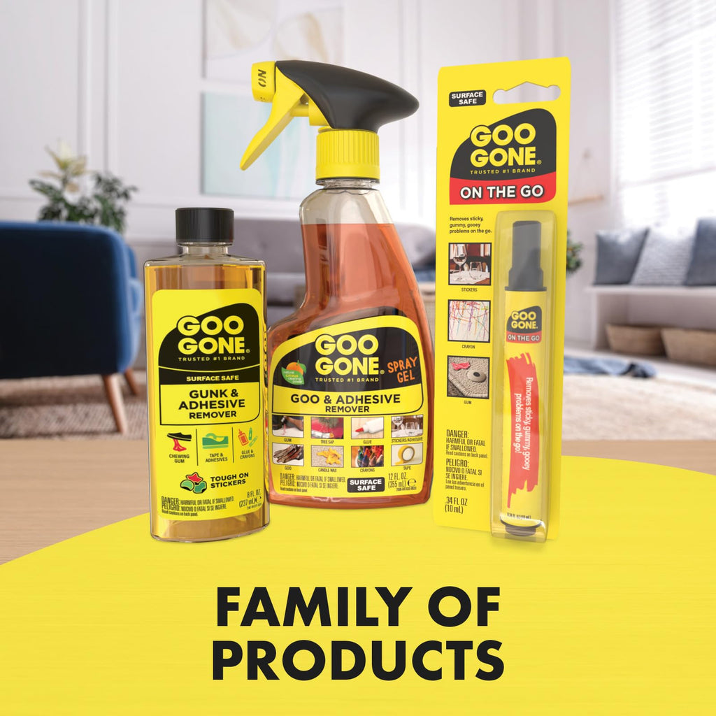 Goo Gone Gunk and Adhesive Remover - Safely and Easily Removes Stickers, Tape Residue, Decals, Grease, Chewing Gum, Crayons and Glue from Surfaces - Trusted Formula for Quick and Easy Removal