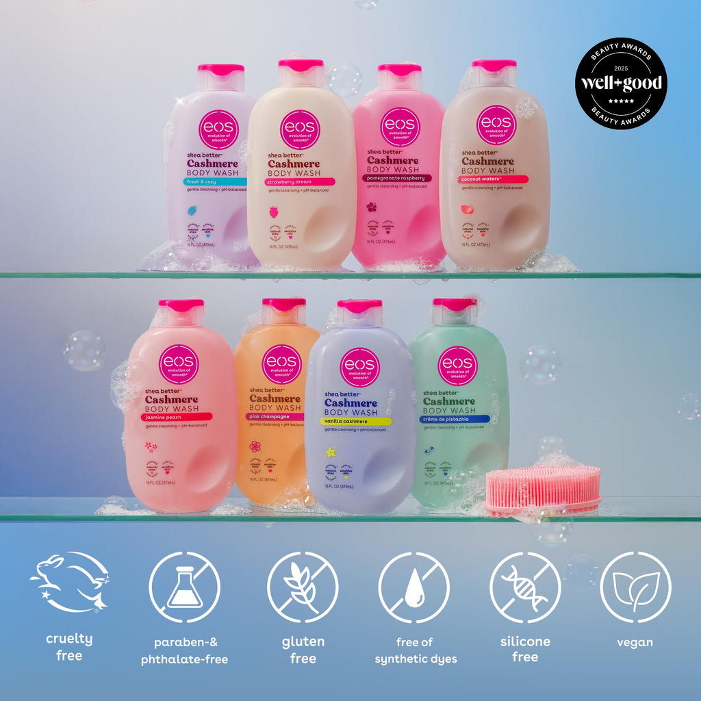 Buy now eos Cashmere Body Wash â€“ Vanilla Cashmere, Moisturizing Body Wash, Creamy Gel Formula, with Shea Butter, Glycerin, Vitamin E, pH Balanced, Sensitive Skin, Vegan, 16 fl oz at indiglob india