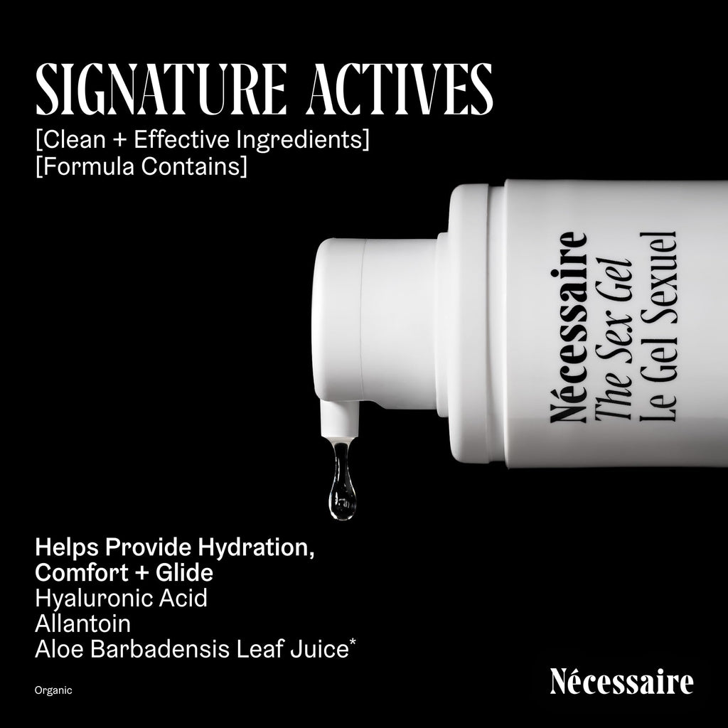Nécessaire The Sex Gel. Water-Based Personal Lubricant. Hyaluronic Acid + Lactic Acid. No Fragrance Added. Non-Staining. Safe for Toys + Condoms. 50 ml / 1.7 fl oz.