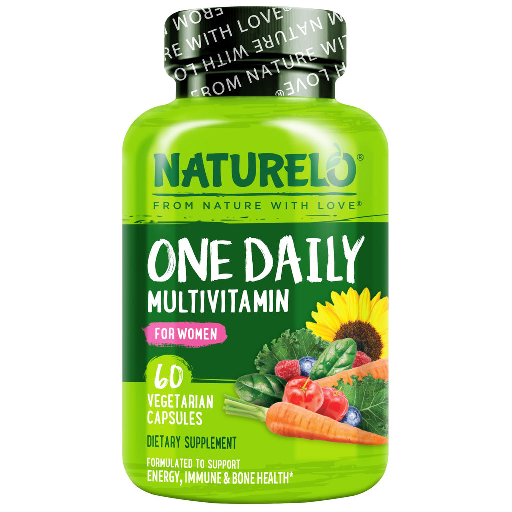 NATURELO One Daily Multivitamin for Women w/Vitamin B12, 60 Count | Energy Support, Whole Food Daily Women Multivitamin Supplement, Nourish Hair/Skin/Nail, Non-GMO, No Soy, Gluten Free