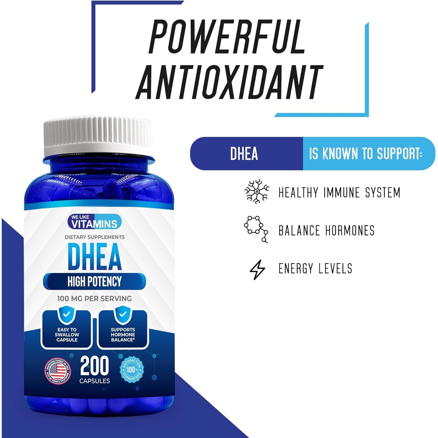 Buy now We Like Vitamins DHEA 100mg 200 Capsules - 200 Day Supply of DHEA Capsules - Helps with Hormone Balance and Energy Levels for Men & Women at indiglob india