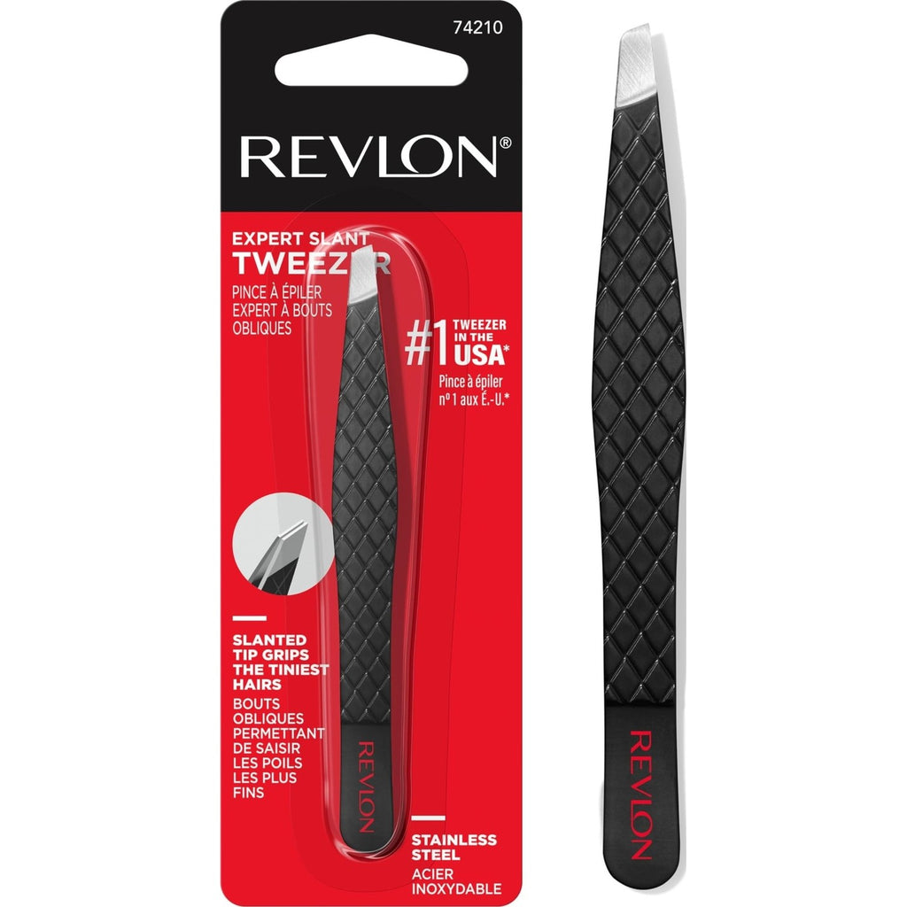 Revlon Expert Slant Tip Tweezer, Black, 1 Count | High precision stainless steel slant tweezer for easy, accurate hair removal.