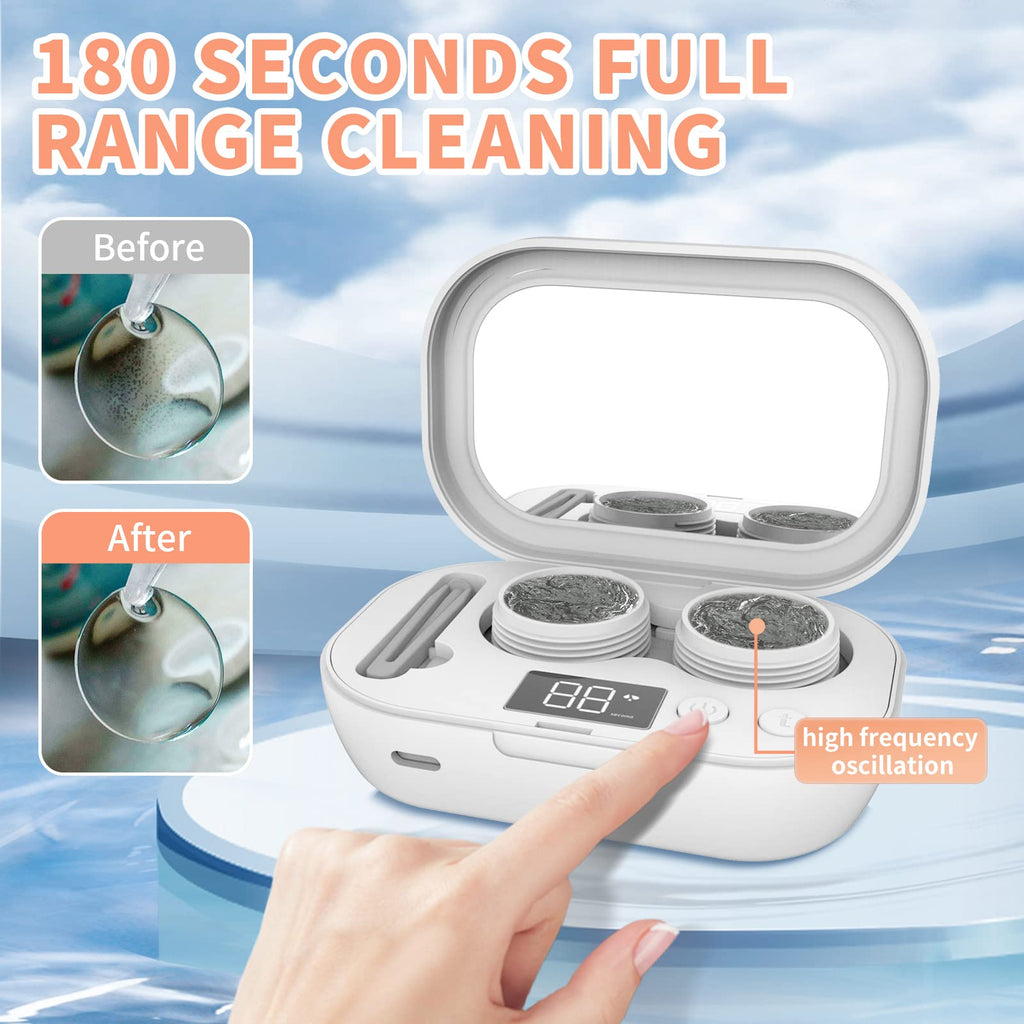 Portable Ultrasonic Contact Lens Cleaner with USB Charger - Fit Disposable Soft, Colored & RGP Lenses - Travel & Home (White)
