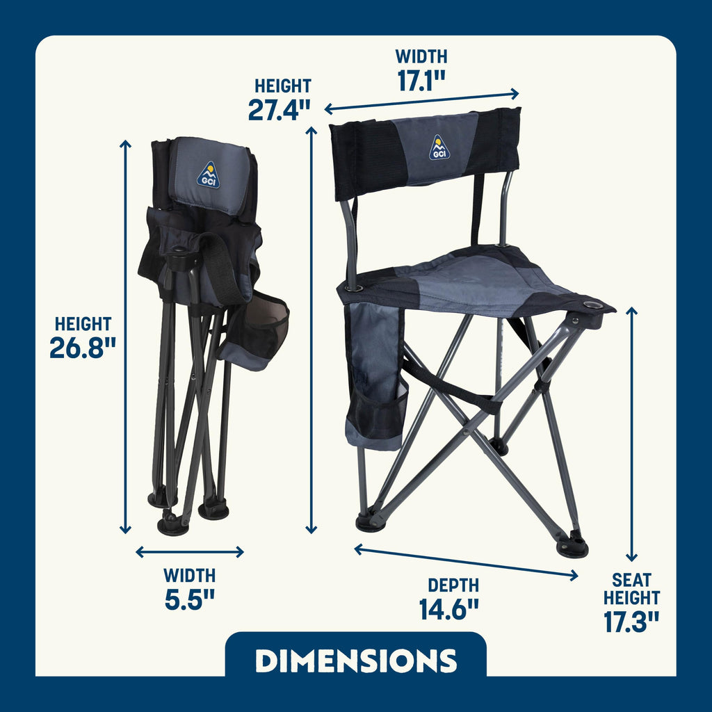 GCI Outdoor Quik-E-Seat | Portable, Folding Tripod Chair with Drink Holder and Padded Lumbar Support — Black