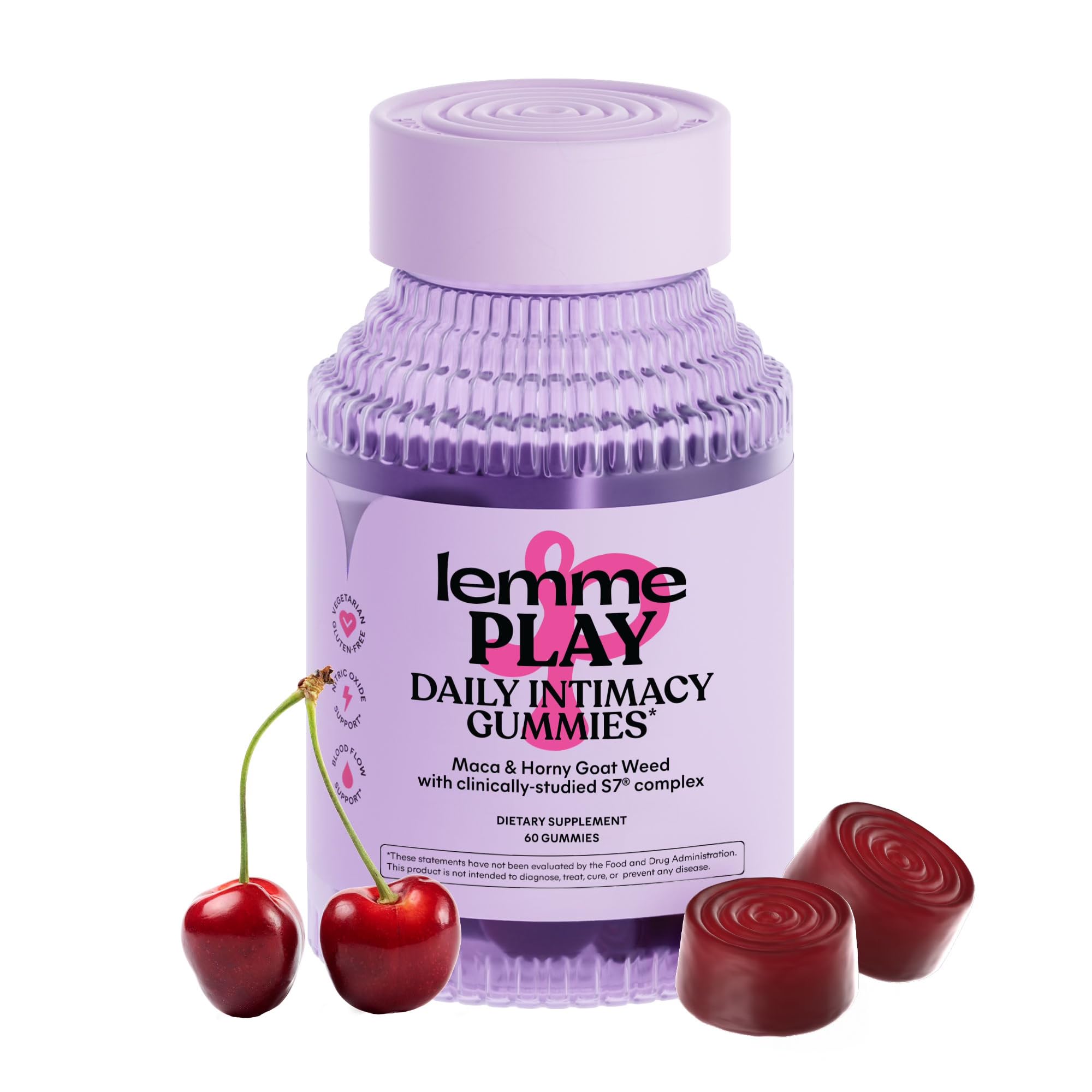 Lemme Play Daily Intimacy Gummies for Women and Men, 30-Day Supply | Clinically-Studied S7 Nitric Oxide Complex for Healthy Blood Flow, Maca Root, Goat Weed - Cherry Flavored