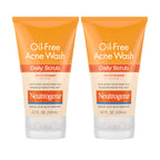 Neutrogena Oil Free Daily Acne Face Scrub, 2 x 4.2 oz | 2% Salicylic Acid Cleanser, Daily Exfoliating Scrub & Acne Treatment, Oily Acne-Prone Skin, Clears Breakouts & Blackheads