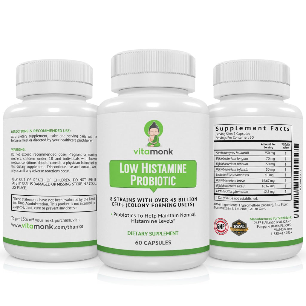 VitaMonk Low Histamine Probiotics for Histamine Intolerance and Gut Health
