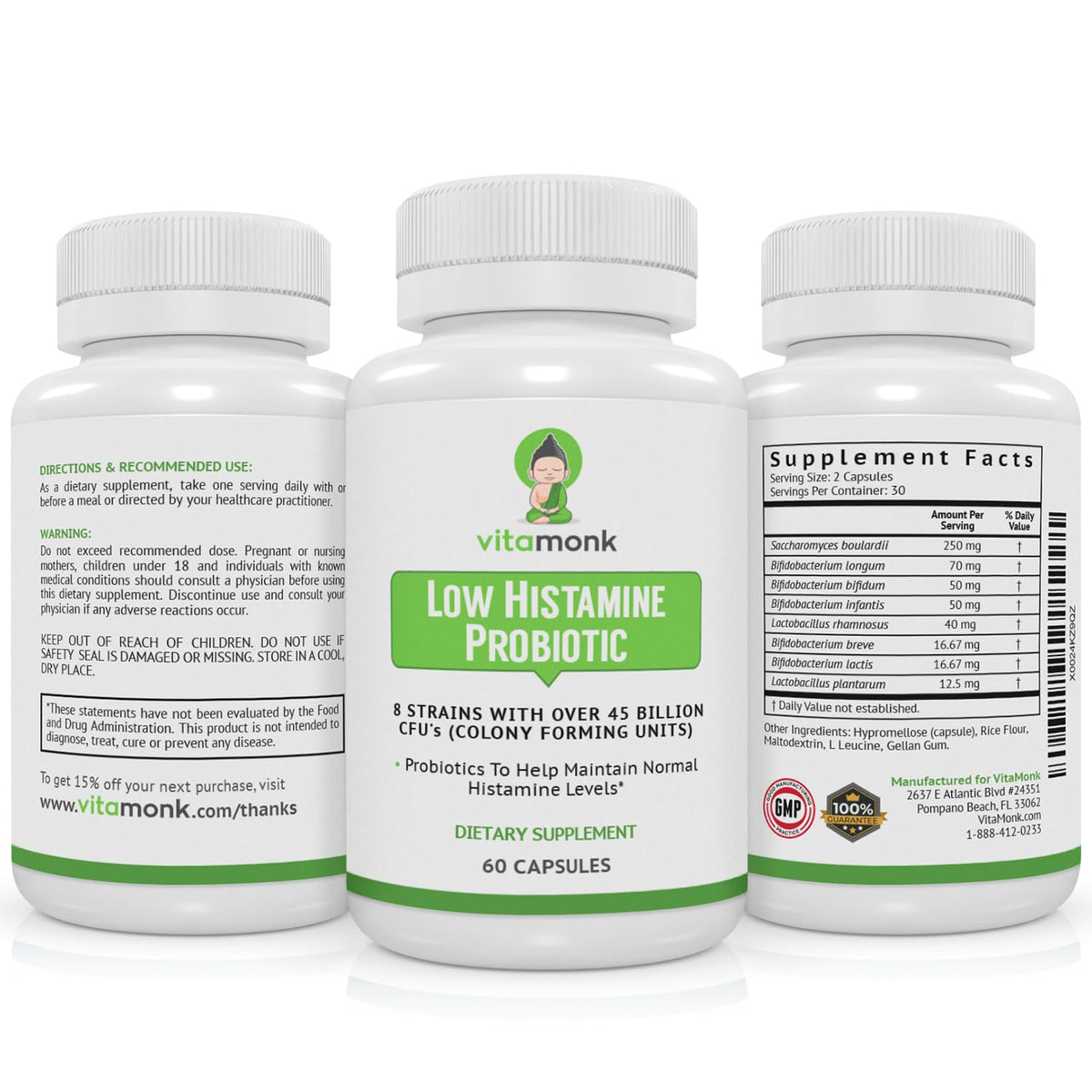 VitaMonk Low Histamine Probiotics for Histamine Intolerance and Gut Health