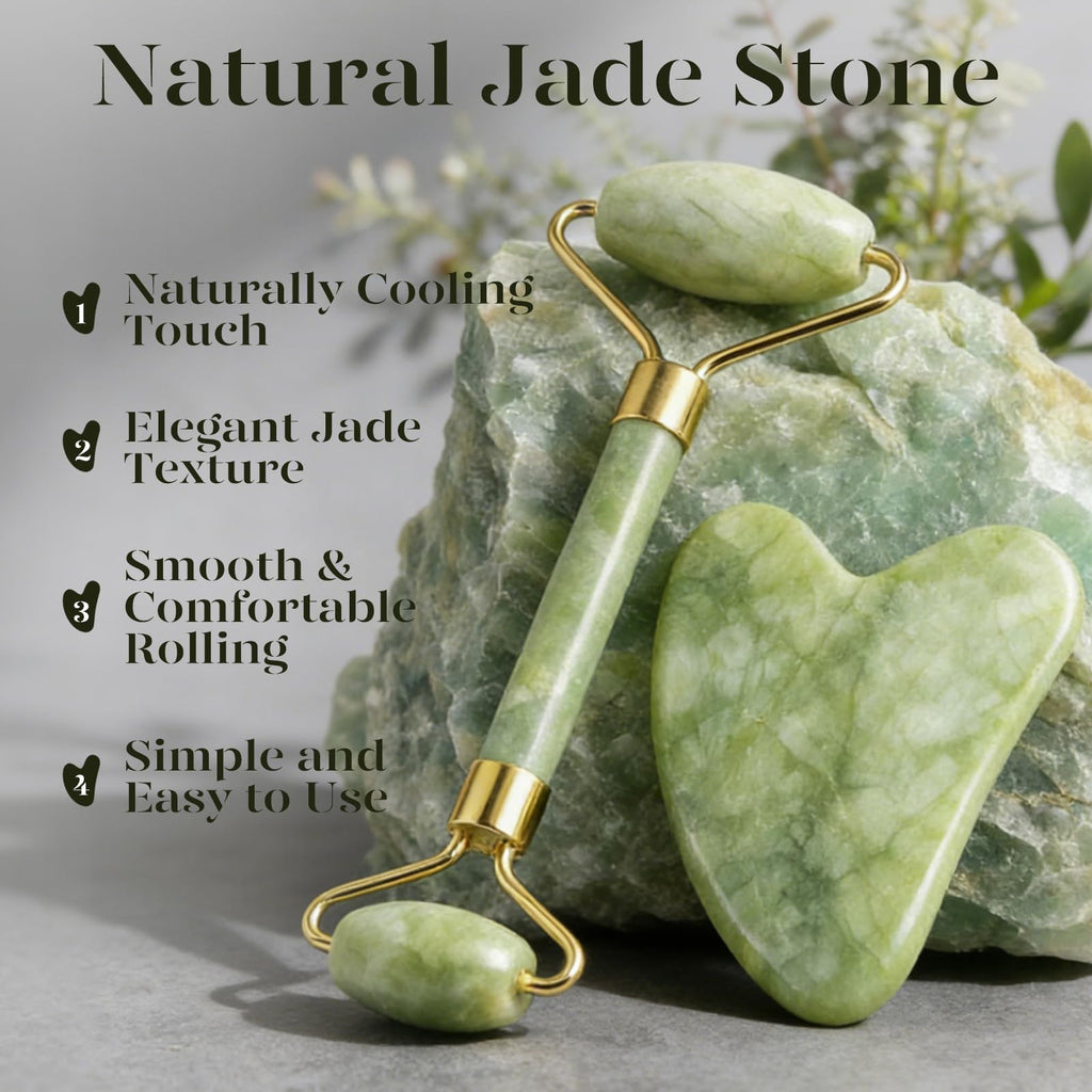 BAIMEI IcyMe Gua Sha & Jade Roller Set for Facial Sculpting and Relaxation | Cooling Face Roller & Guasha Tool for Face Depuffing & Jawline Definition, Beauty Skin Care Tool Gifts for Women–Green