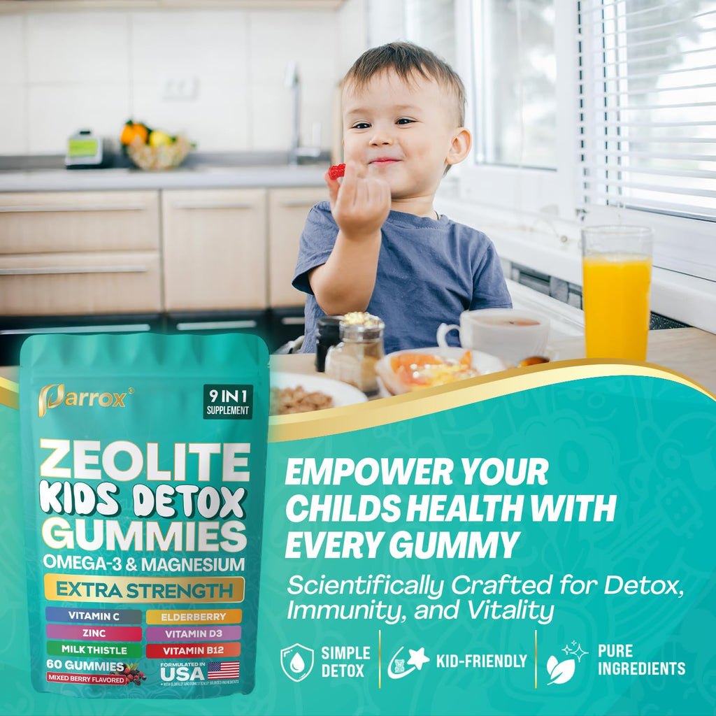 Zeolite Kids Detox Gummies, 9-in-1 Sugar-Free, Mixed Berry, 2 Pack | Extra Strength with Zeolite, Omega-3, Magnesium, Elderberry, Vitamin C, Milk Thistle, Vitamin D3, Zinc, B12