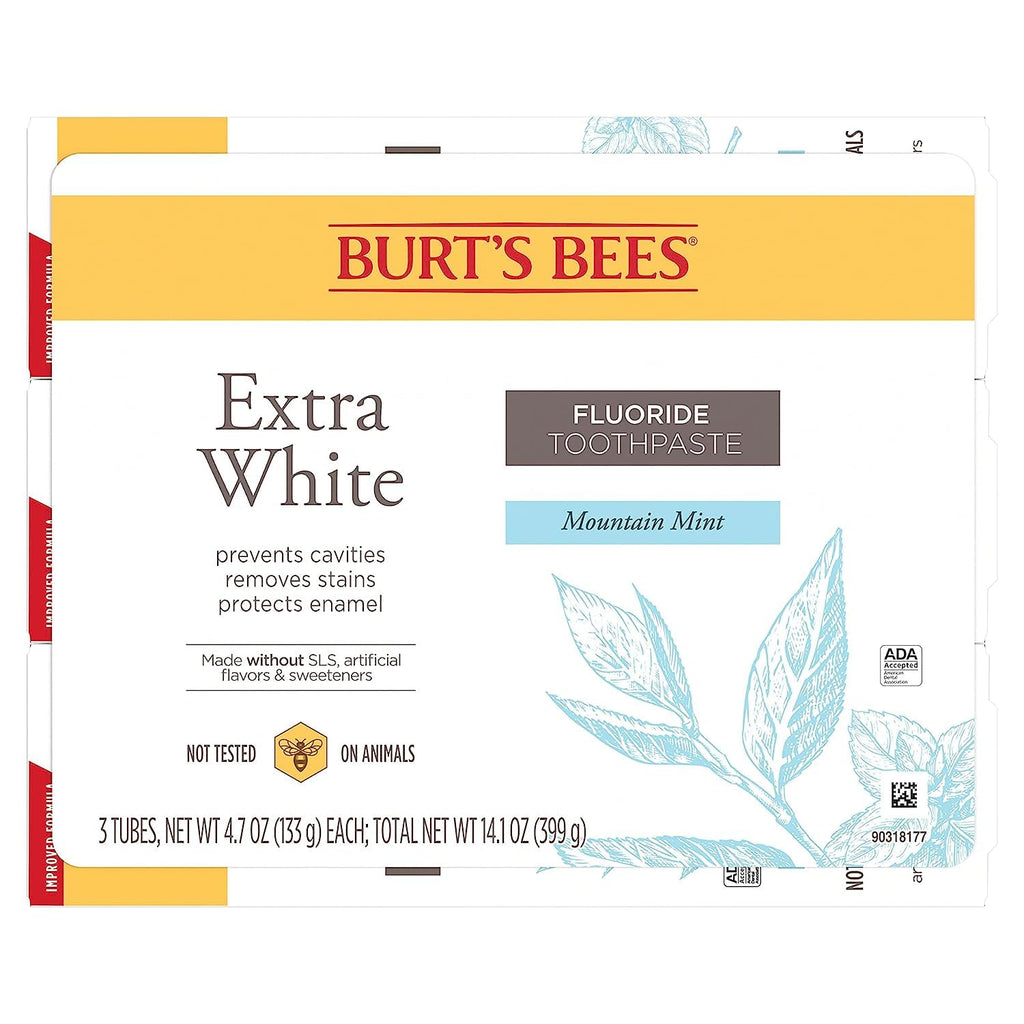 Buy now Burt's Bees Extra White Toothpaste, Fluoride Toothpaste, Natural Flavor, Mountain Mint, 4.7 oz, Pack of 3 at indiglob india