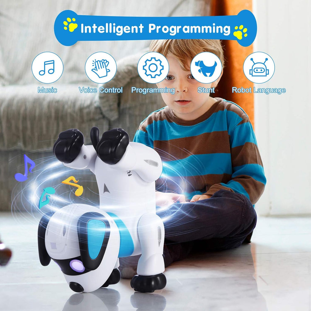 Buy now yiman Remote Control Robot Dog Toy – Programmable Smart Robot Dog for Kids 3+, Interactive Dancing & Sound, RC Stunt Robot Toys with LED Eyes, Electronic Pet Toy Dog for Boys & Girls Gifts (Blue) at indiglob india