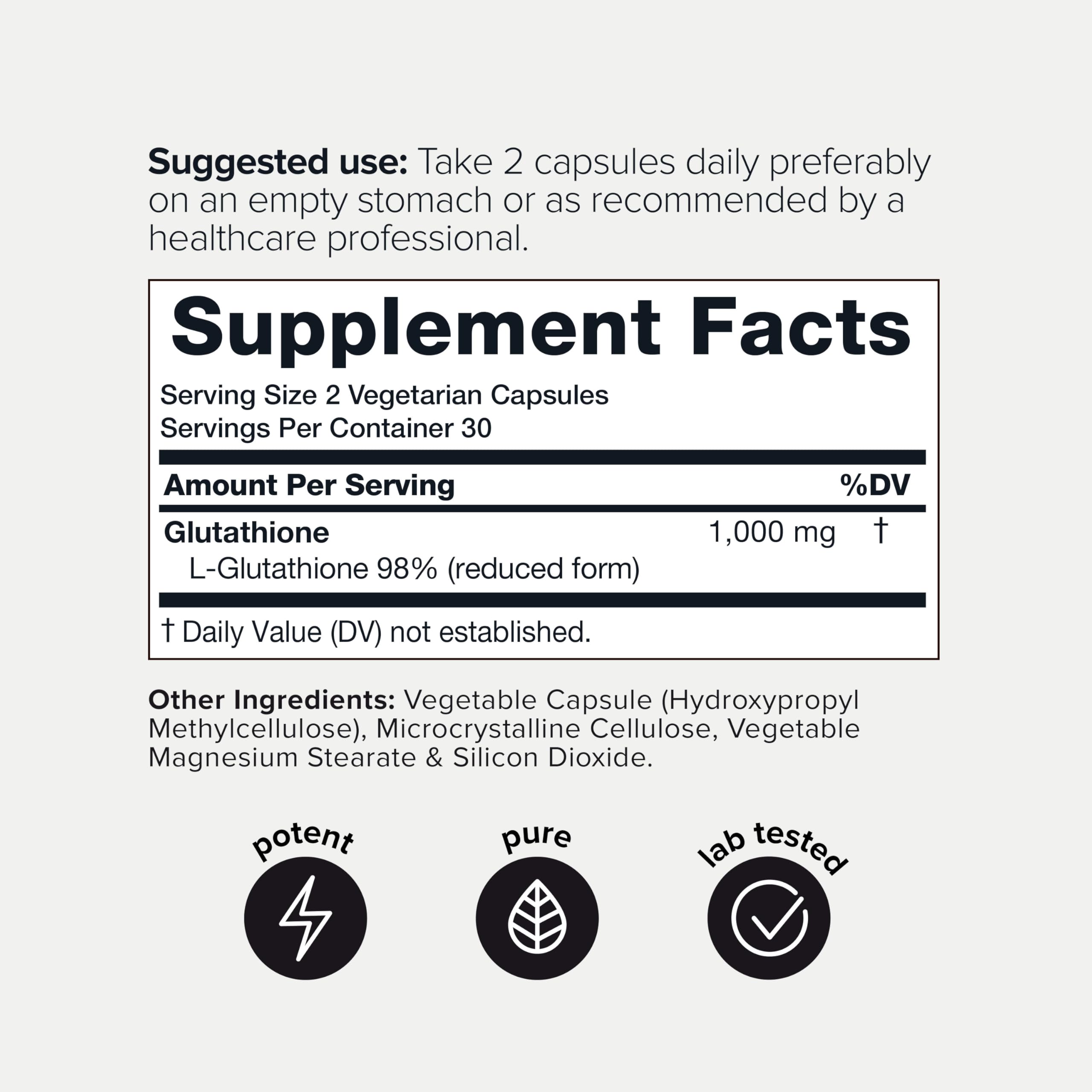 Toniiq NSF Certified Ultra High Strength Glutathione Capsules - 1000mg | Concentrated Formula—98%+ Highly Purified and Bioavailable—Non-GMO Fermentation—60 Capsules Reduced Glutathione Supplement