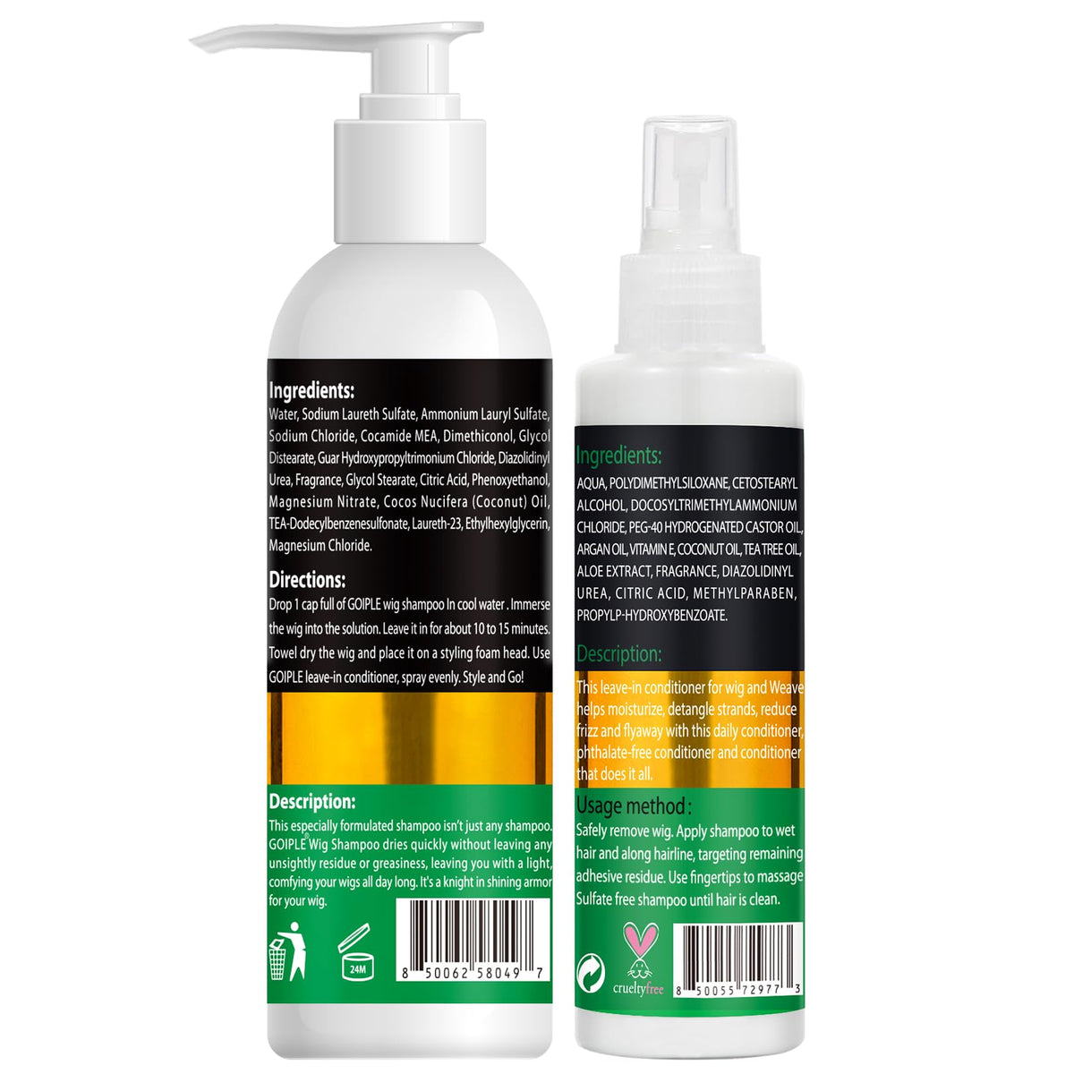 Goiple Wig Shampoo & Wig Milk Spray for Synthetic Hair Human Wigs, Detangle and Anti-Frizz, Hydrates & Moisturizes Synthetic Wig Shampoo, Conditioner＆Detangler 2 in 1 Moisturize Spray Detangler Brush