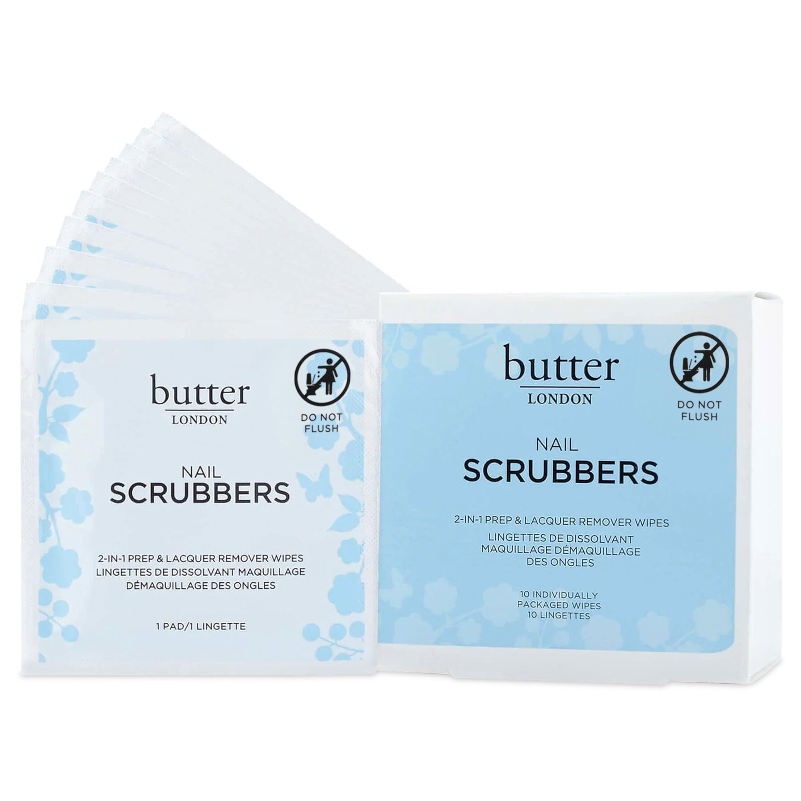 butter LONDON Pre-Soaked Nail Polish Remover Pads, Nail Scrubbers - 2-in-1 Prep & Lacquer Remover Nail Wipes - Gel Fingernail Polish Remover - Cruelty-Free, Paraben-Free, & Gluten-Free