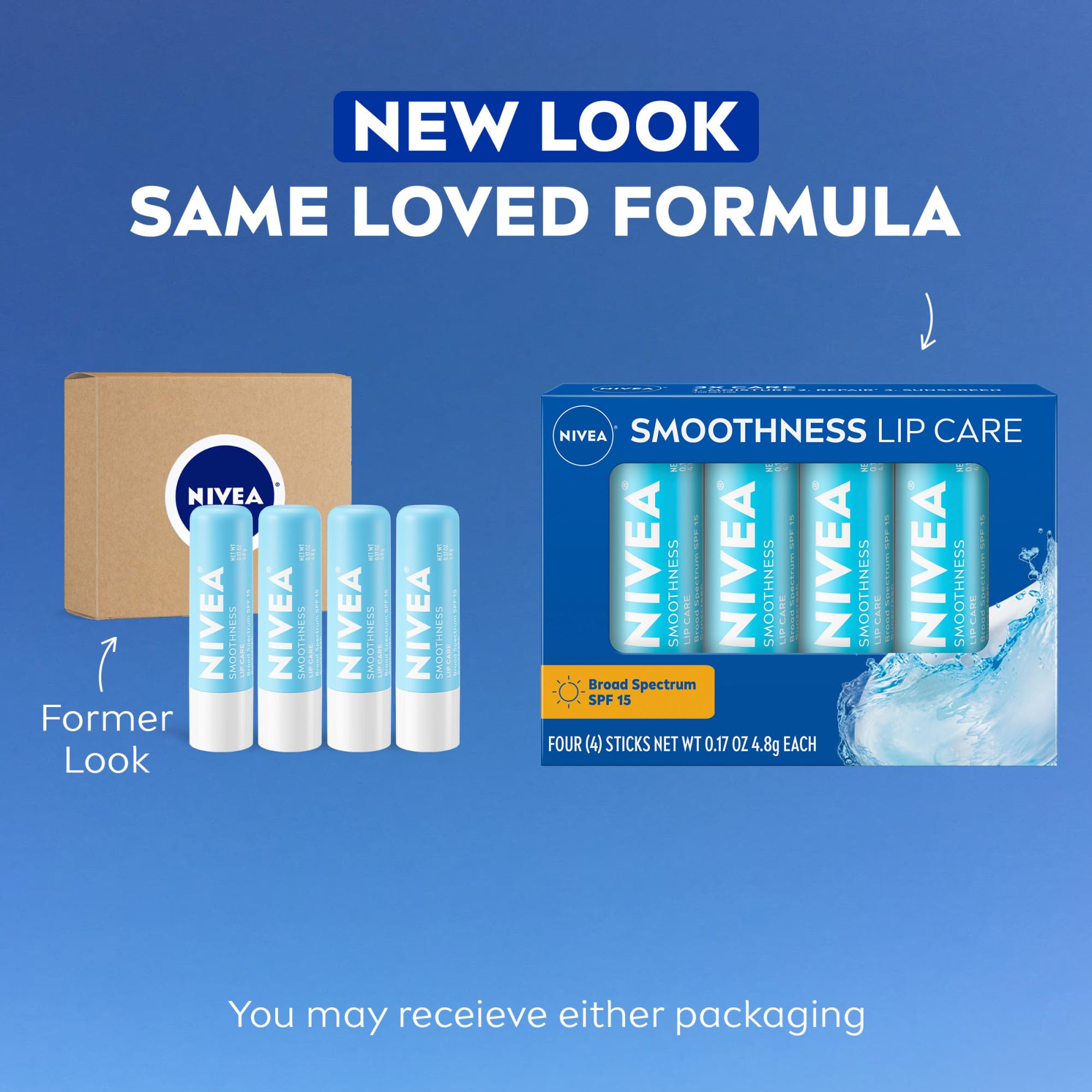 NIVEA Smoothness Lip Care, Sunscreen Lip Balm with SPF 15, 4 x 0.17 OZ | Sunscreen Lip Balm with SPF 15, Shea Butter, Nourishing Oils and Vitamins, 3-in-1 Moisture, Repair Dry Lips and Sunscreen