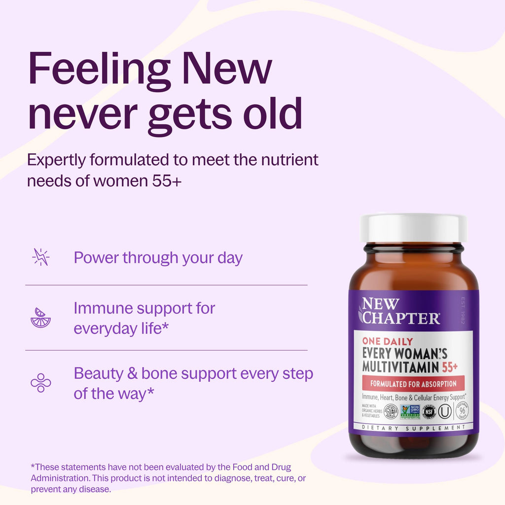 New Chapter Every Woman's One Daily 55+ Multivitamin, 96 Tablets | Supports Immune, Bone, and Vision Health, Gentle on the Stomach, Non-GMO, Gluten Free, Dairy Free, Vegetarian, and Kosher