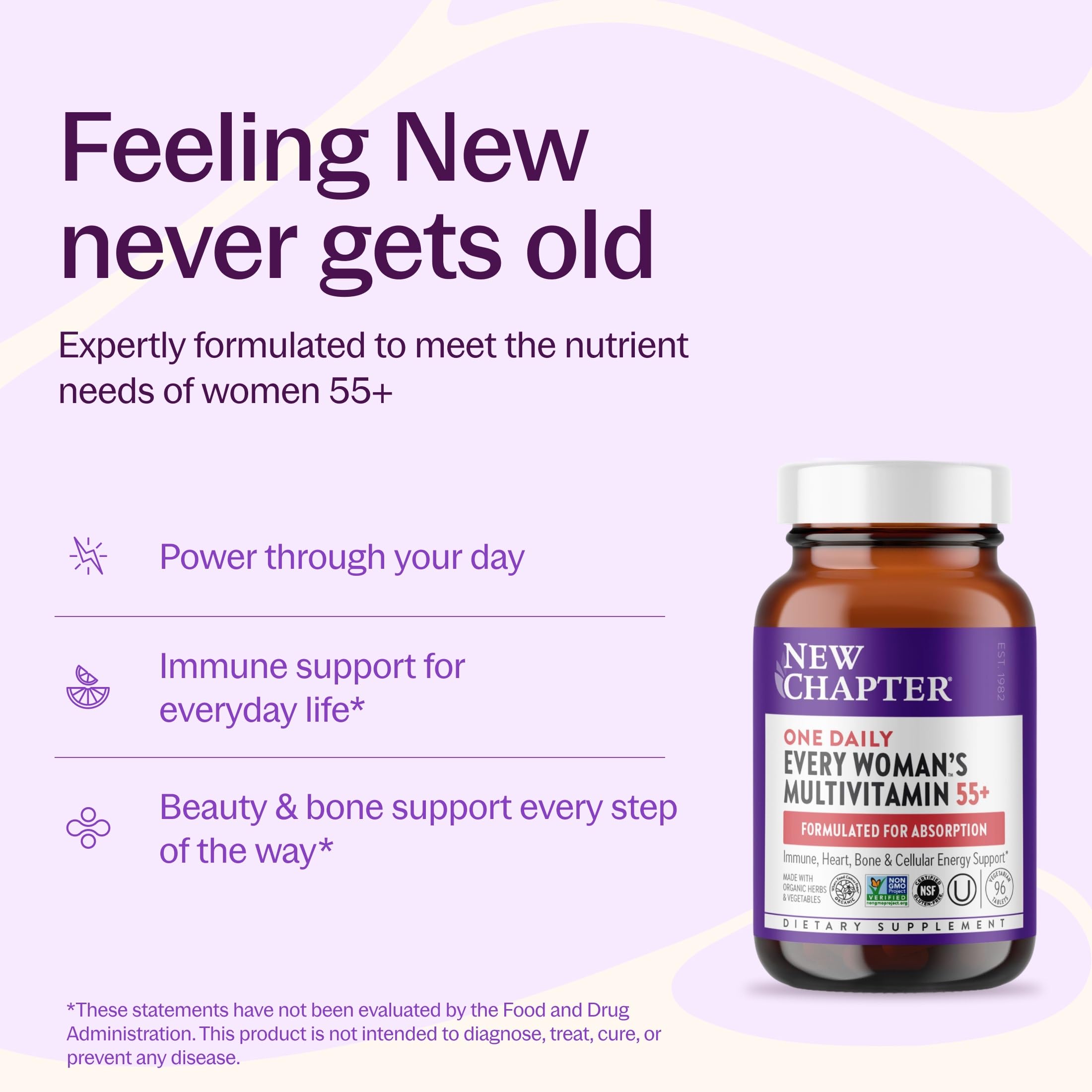 New Chapter Every Woman's One Daily 55+ Multivitamin, 96 Tablets | Supports Immune, Bone, and Vision Health, Gentle on the Stomach, Non-GMO, Gluten Free, Dairy Free, Vegetarian, and Kosher