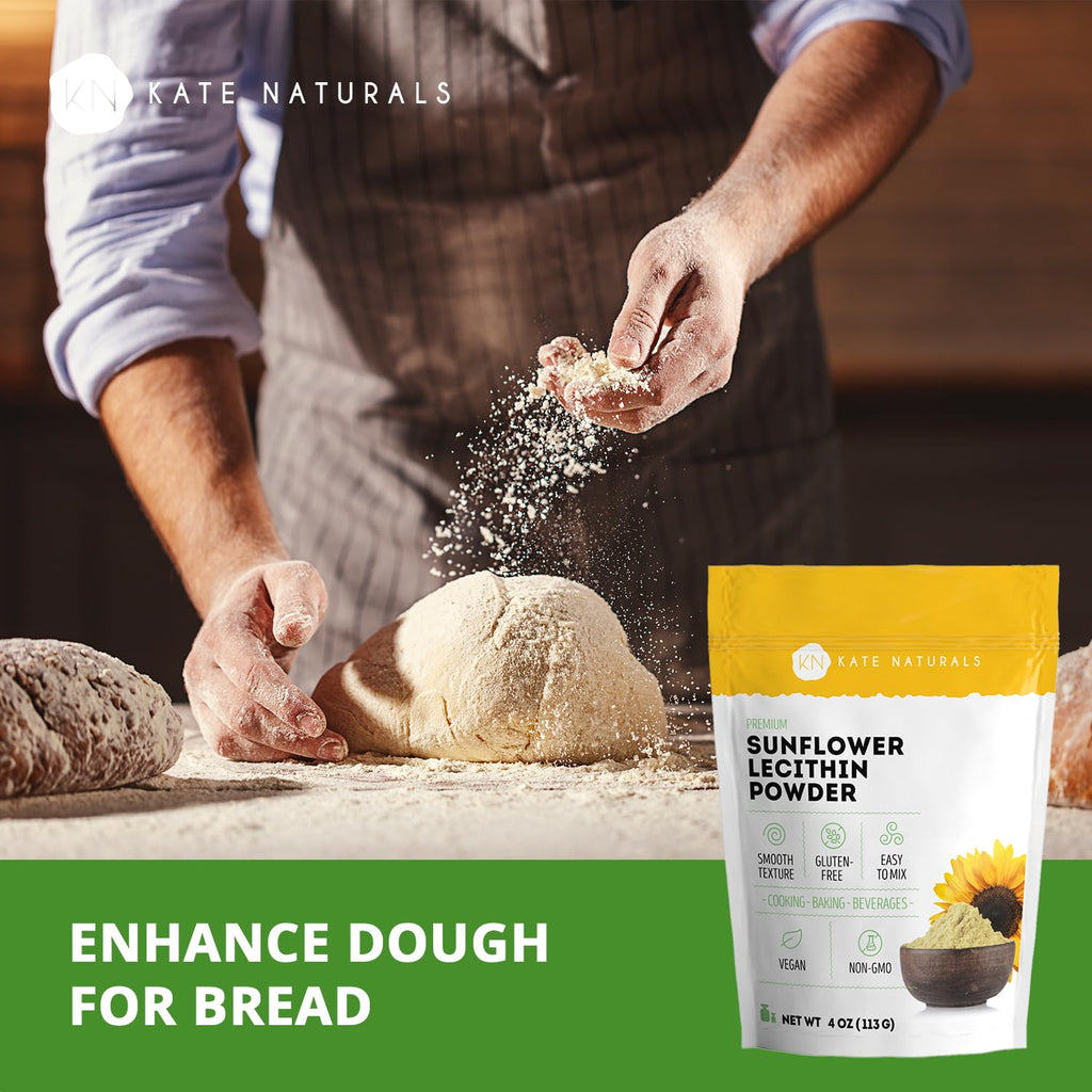 Kate Naturals Sunflower Lecithin Powder for Baking Bread & Cooking (4oz) | Non-GMO Substitute for Soy Lecithin Powder, Great for Making Gummies