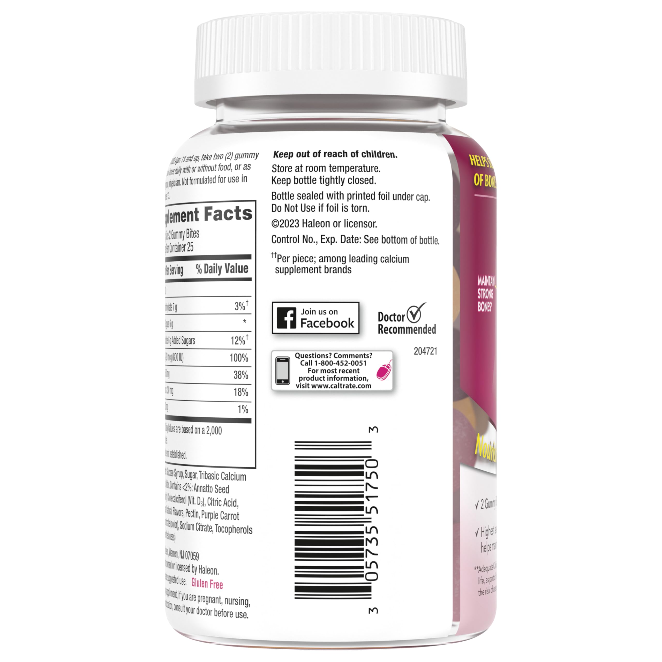 Caltrate Gummy Bites 600 Plus D3 Vitamin D and Calcium Supplement, 50 Count | Highest Level of Vitamin D3, Maximizes Calcium Absorption to Support Strong Bones and Daily Function