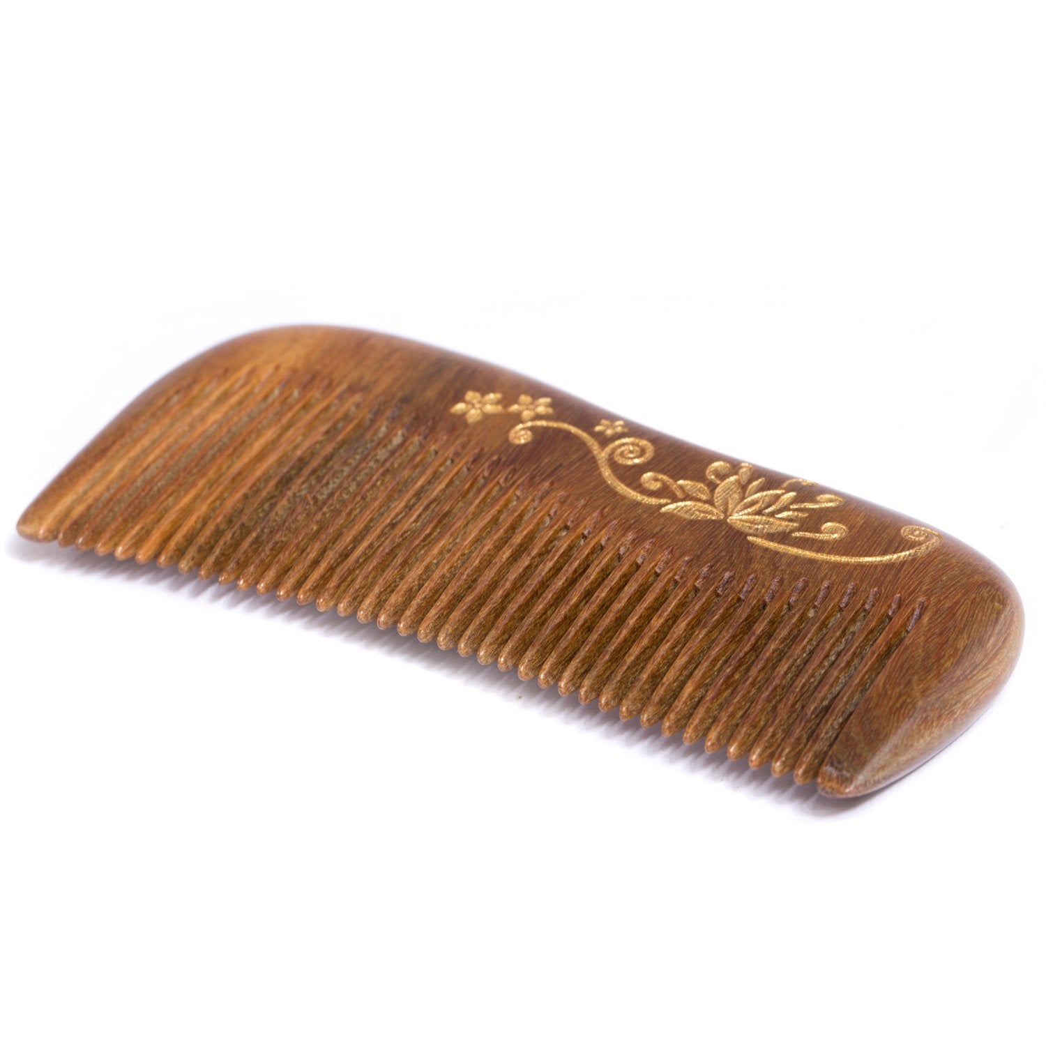 Buy now Breezelike Sandalwood Hair Comb - No Static Handmade Wooden Fine Tooth Detangling Comb with Golden Painted Flower at indiglob india