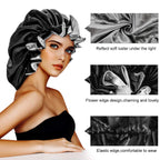 Buy now Silk Bonnets for Women,Double Layer Extra Large Satin Sleeping Cap with Elastic,Satin Bonnet for Curly Hair,Satin Cap for Natural Hair, Women Girl(Black) at indiglob india