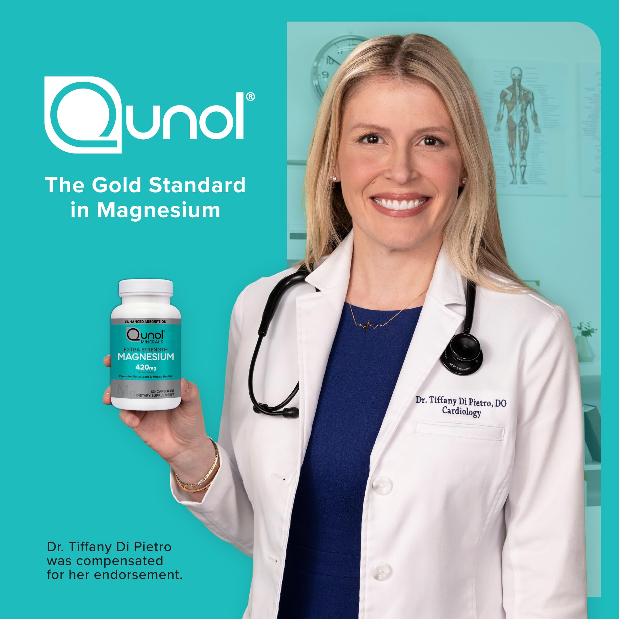 Qunol Magnesium 420mg, Extra Strength, High Absorption, Vegetarian, 120ct | 100% Daily Value, Supports Nerve, Bone & Muscle Health, Cognitive Performance, Healthy Stress Response; Gluten-Free, Non-GMO