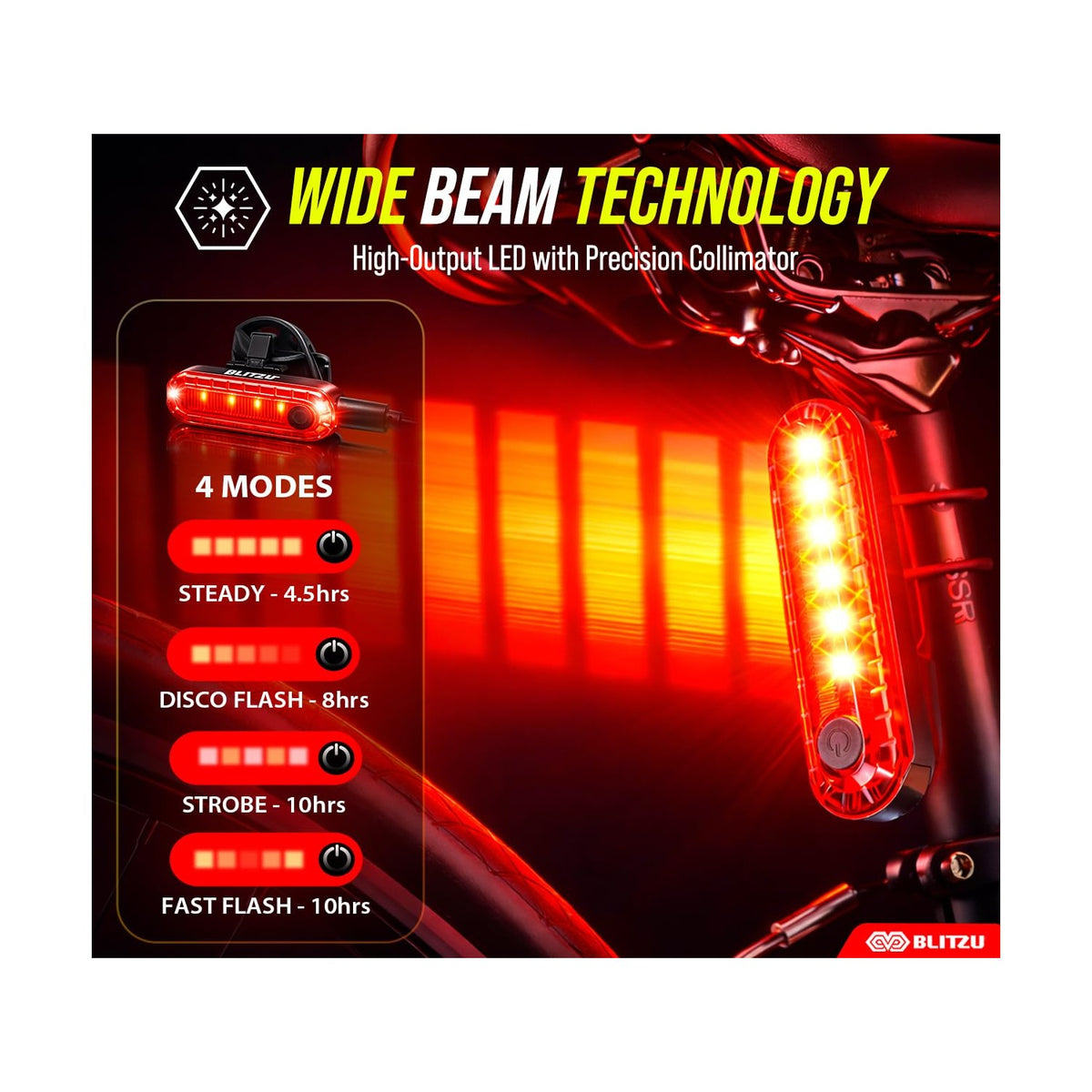 BLITZU Bike Tail Light, 2 Pack USB-C Rechargeable LED Bicycle Rear Lights