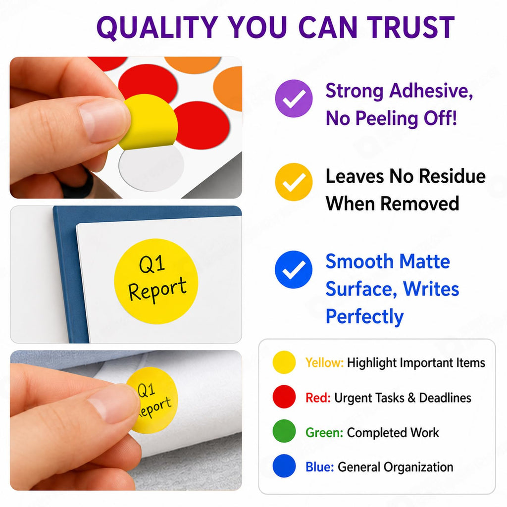 Dot Stickers Colorful Round, 1000PCS 3/4 Inch Color Coding Labels for Office, Classroom Decor, and Organizing,10 Assorted Colors Circle Sticker