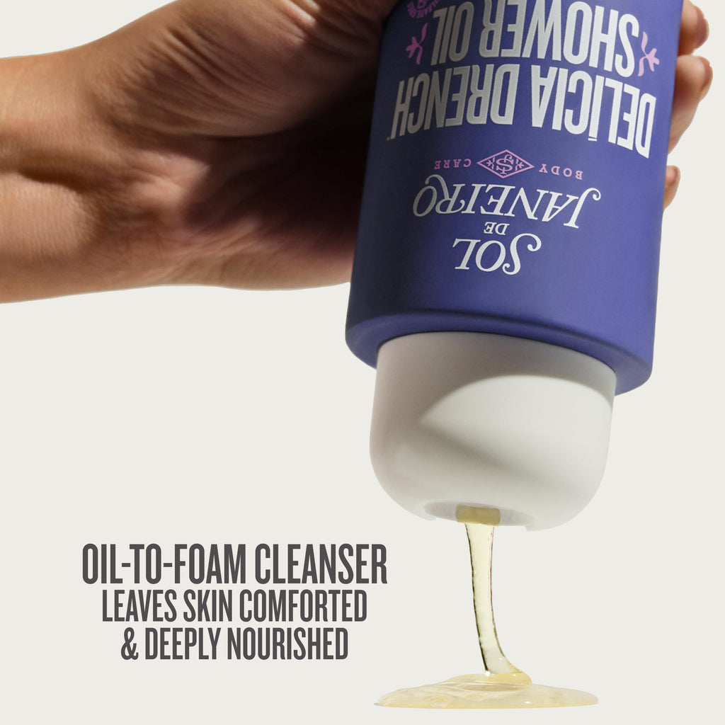 Sol de Janeiro Delicia Drench Shower Oil | Women's Oil-To-Foam, Nourishing Body Wash, Replenishing, Soothing Doubles as Shaving Cream, Mood Boosting Sandalwood Scent