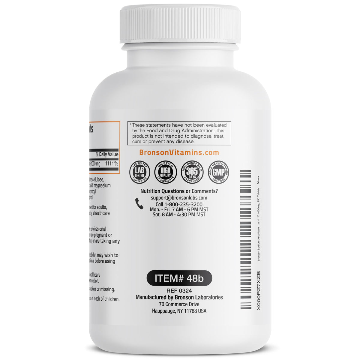 Bronson Non-Acidic Vitamin C 1000 mg as Sodium Ascorbate, 250 Tablets