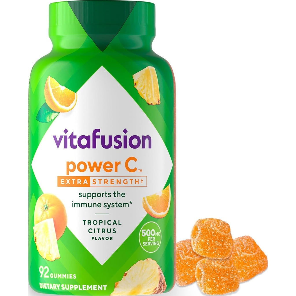 Vitafusion Power C Vitamin Gummies | 500mg | 92 Gummy Vitamins | for Adult Women & Men | Extra Strength | Tropical Citrus Flavor | Gluten and Dairy-Free Supplement