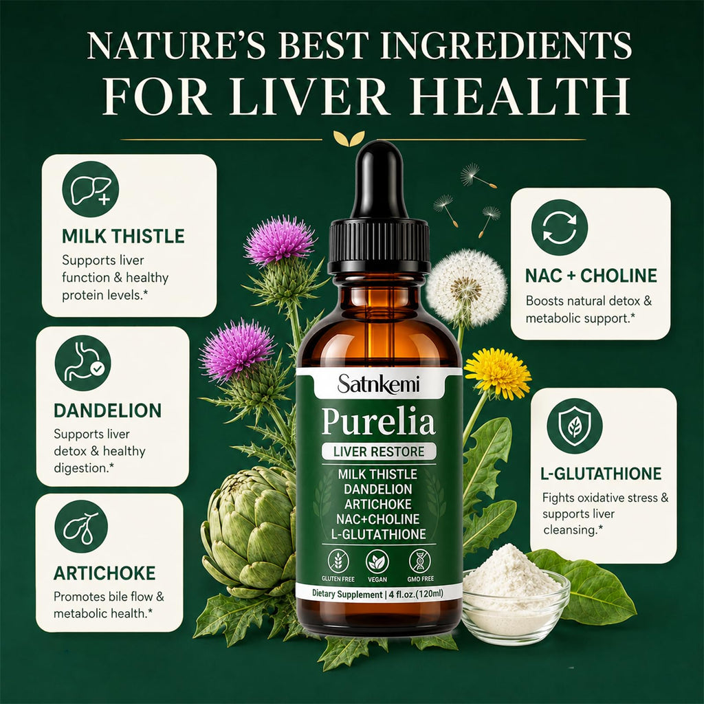 Purelia Liver Restore Drops, Milk Thistle Liquid Supplement, 120 mL | Milk thistle drops with dandelion, artichoke, NAC, choline and L-glutathione for daily liver wellness and antioxidant support