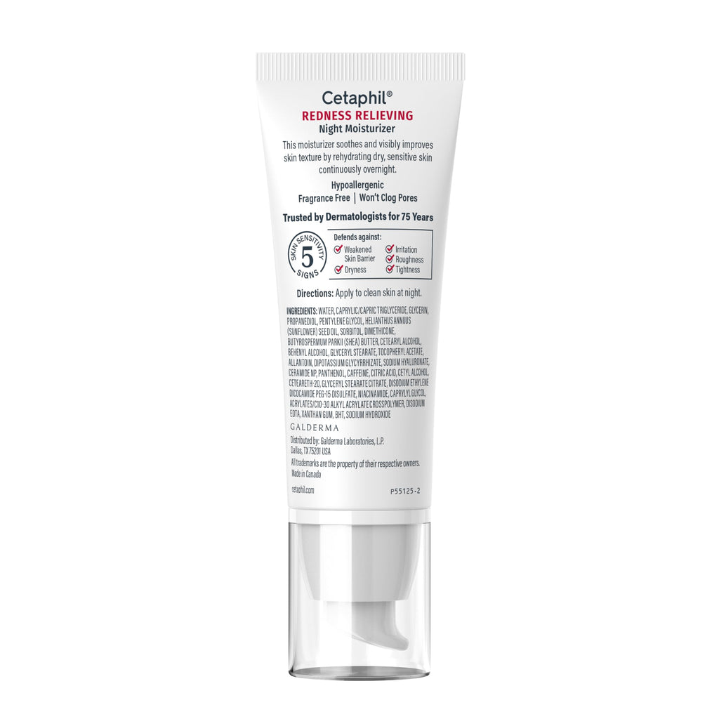Cetaphil Redness Relieving Night Cream Face Moisturizer, 1.7oz | Fragrance Free, Hypoallergenic, Soothes Dry Redness-Prone Skin Overnight, Sensitive Skin Safe, Dermatologist Recommended