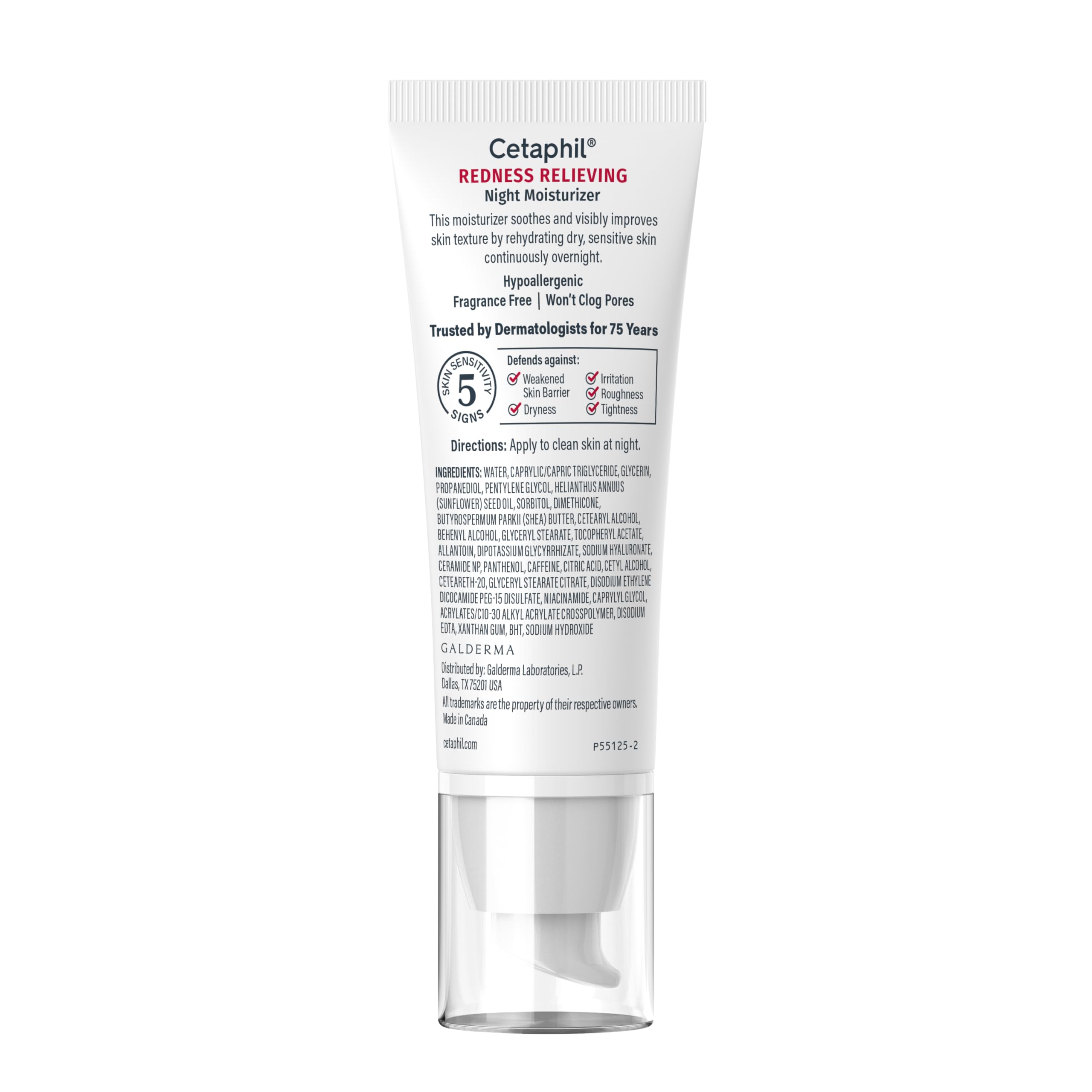 Cetaphil Redness Relieving Night Cream Face Moisturizer, 1.7oz | Fragrance Free, Hypoallergenic, Soothes Dry Redness-Prone Skin Overnight, Sensitive Skin Safe, Dermatologist Recommended