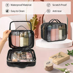 Buy now OCHEAL Makeup Bag, Double Layer Cosmetic Bag, Large Capacity New Look Clear Cosmetic Case for Women Travel Beauty Essentials, Multiple Compartments Makeup Case Organizer Zipper Pouch -Black at indiglob india
