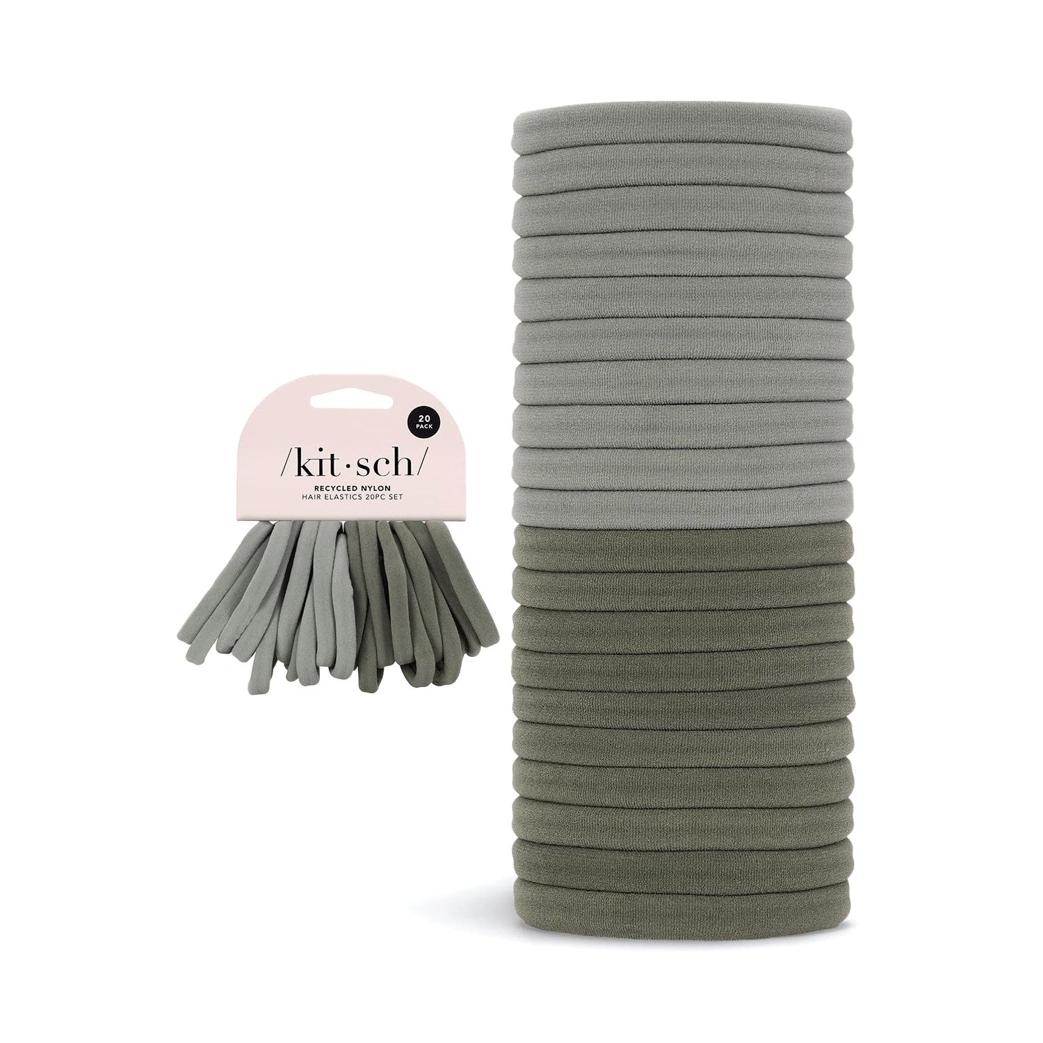Buy now Kitsch Black Hair Ties No Damage - Strong, Stretchy Hair Bands | Soft Nylon Ponytail Holders, Snag-Free Rubber Bands, Perfect for Updos & Braids | Ideal Gifts for Women - Black, 6pcs Eucalyptus (Pack of 20) at indiglob india