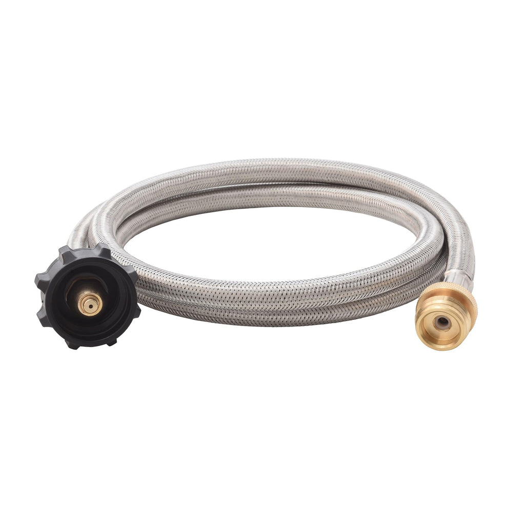 Flame King 5-FT Steel Braided Hose, 1 lb to 20 lb Propane Tank Adapter, Connects Portable Appliances to Standard Propane Tanks with QCC1/Type1 Tank