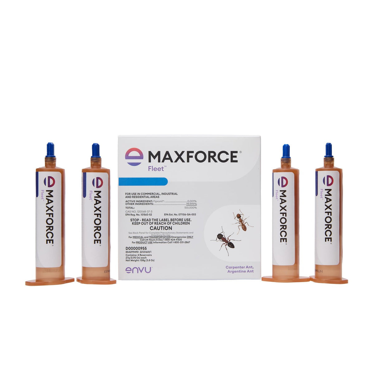 Maxforce Fleet Ant Bait Gel (4x27gram) - Fastest-Acting Ant Killer with Fipronil - Indoor & Outdoor Use - Kills Entire Colonies, Controls Carpenter, Argentine, Odorous House Ants, & More