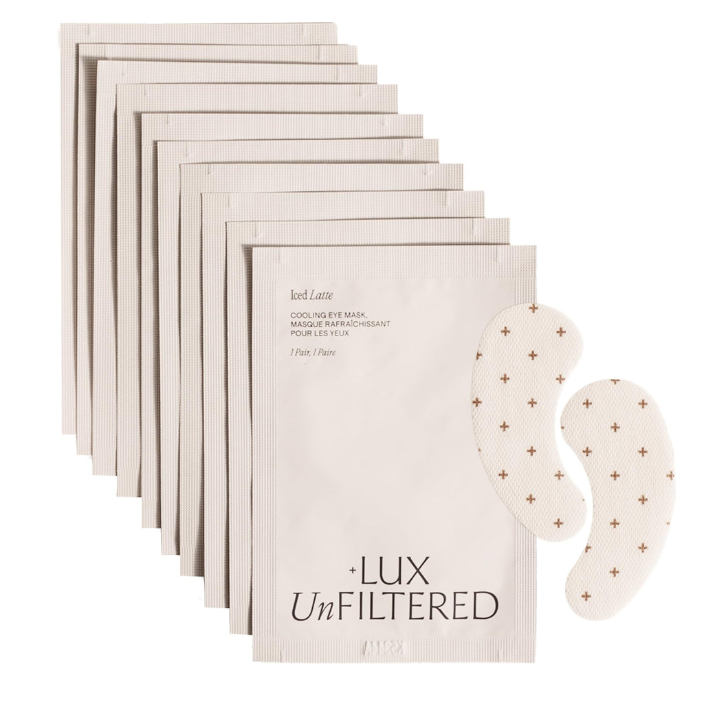 + Lux Unfiltered - Iced Latte Cooling Under Eye Patches - Eye Masks | Caffeine, Niacinamide & Hyaluronic Acid Eye Mask (10 Pairs) - Depuffs, Brightens Dark Circles, Hydrates - Vegan, Cruelty-Free