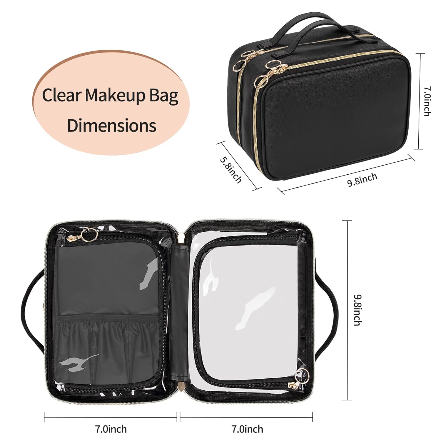 Buy now OCHEAL Makeup Bag, Double Layer Cosmetic Bag, Large Capacity New Look Clear Cosmetic Case for Women Travel Beauty Essentials, Multiple Compartments Makeup Case Organizer Zipper Pouch -Black at indiglob india