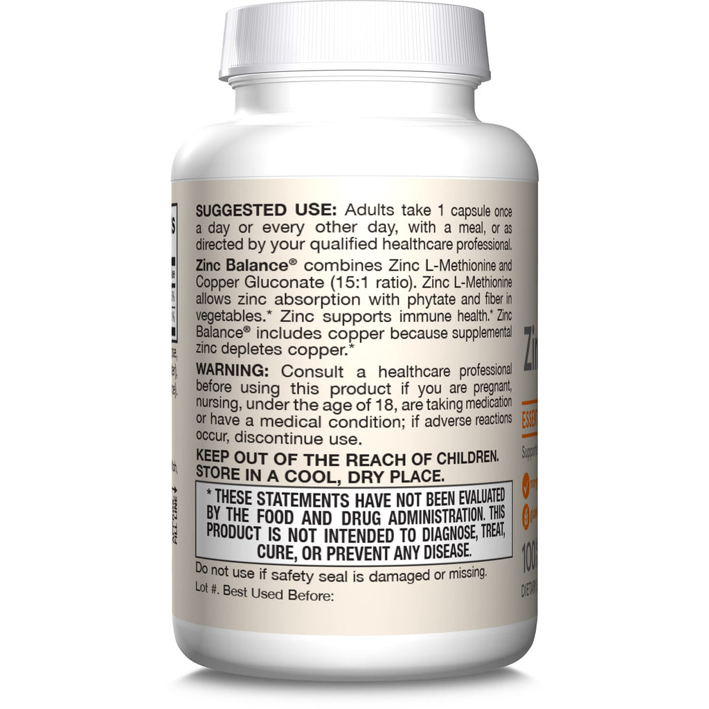 Jarrow Zinc Balance 15 mg, Zinc with Copper, 100 Capsules | Essential Minerals For Immune System Support, Immune Support Supplement, Gluten Free, Copper Supplement, Vegan