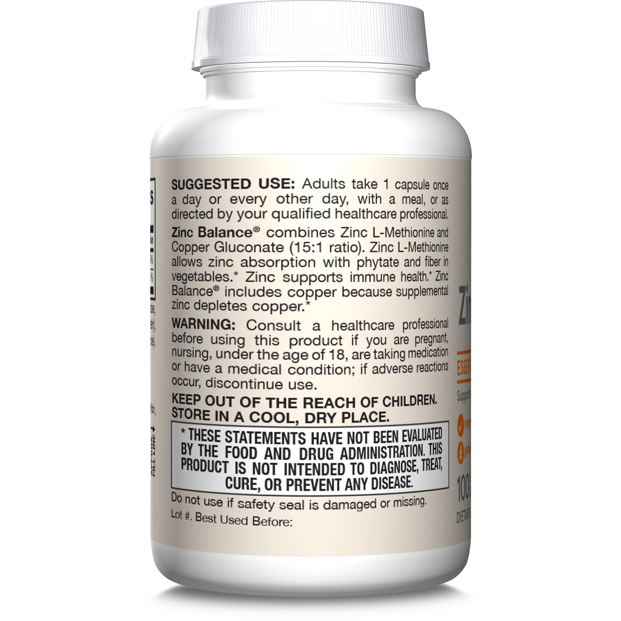 Jarrow Zinc Balance 15 mg, Zinc with Copper, 100 Capsules | Essential Minerals For Immune System Support, Immune Support Supplement, Gluten Free, Copper Supplement, Vegan