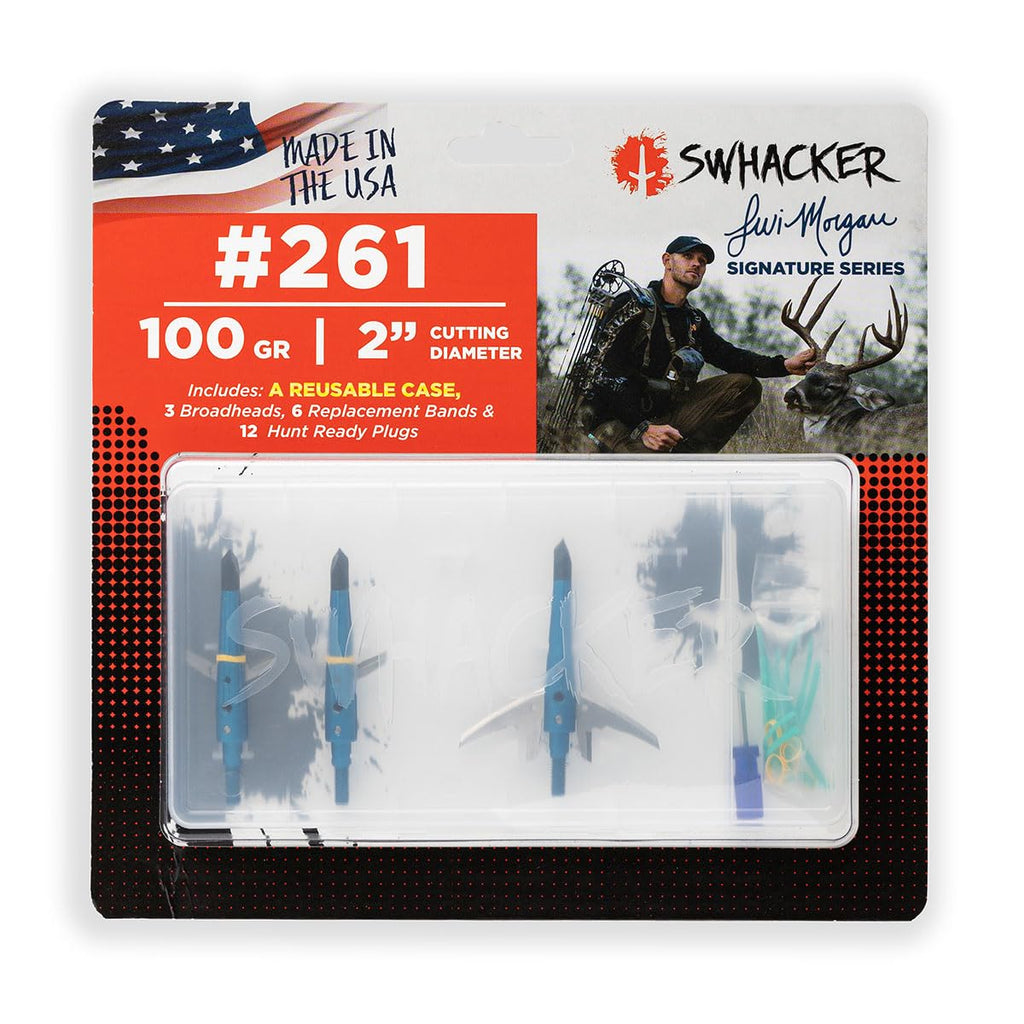 Swhacker #261 Levi Morgan Series 2-Blade Mechanical Broadheads, 100 Grain, 2.0" Cut, Expandable Broadhead, Archery Hunting Broadheads, 4 Pack, Blue