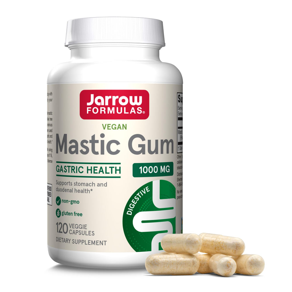 Jarrow Formulas Mastic Gum 1000 mg - 60 Veggie Caps - Mastic Gum Capsules Supporting Stomach and Duodenal Health - 30 Servings | Supporting Stomach & Duodenal Health, Phosphatidylserine Supplement, Brain Health Support, Non-GMO, Gluten-Free, 30 Servings