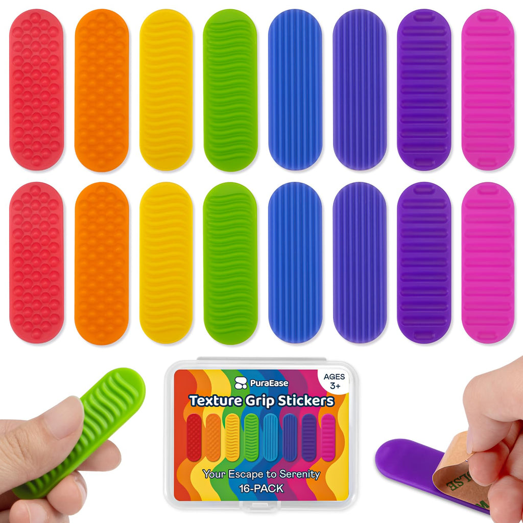 Textured Sensory Stickers for Kids & Adults, 16 Pack Silicone Calm Strips