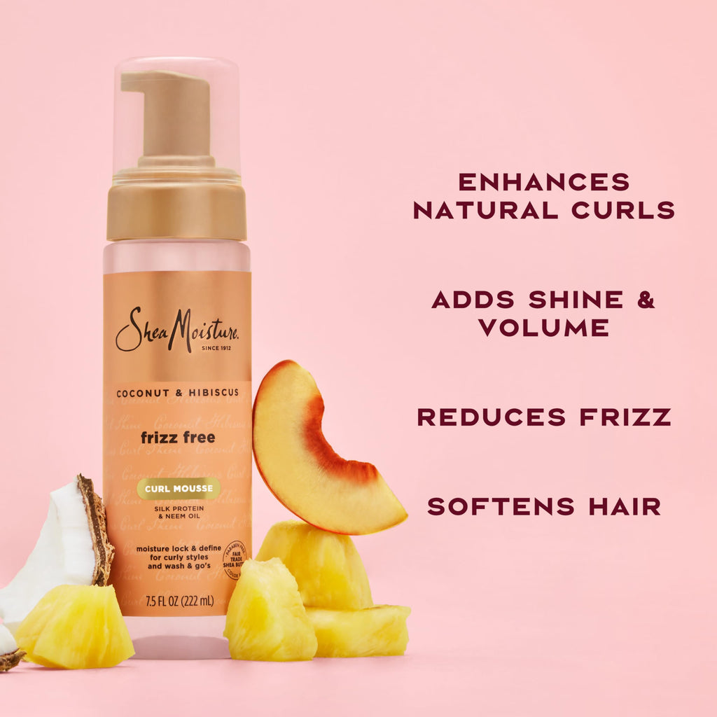SheaMoisture Curl Mousse Coconut and Hibiscus for Frizz Control Styling Mousse with Shea Butter 7.5 oz | Curl enhancing mousse with Coconut Oil, Neem Oil & Silk Protein to instantly hydrate, reduce frizz, and add shine.